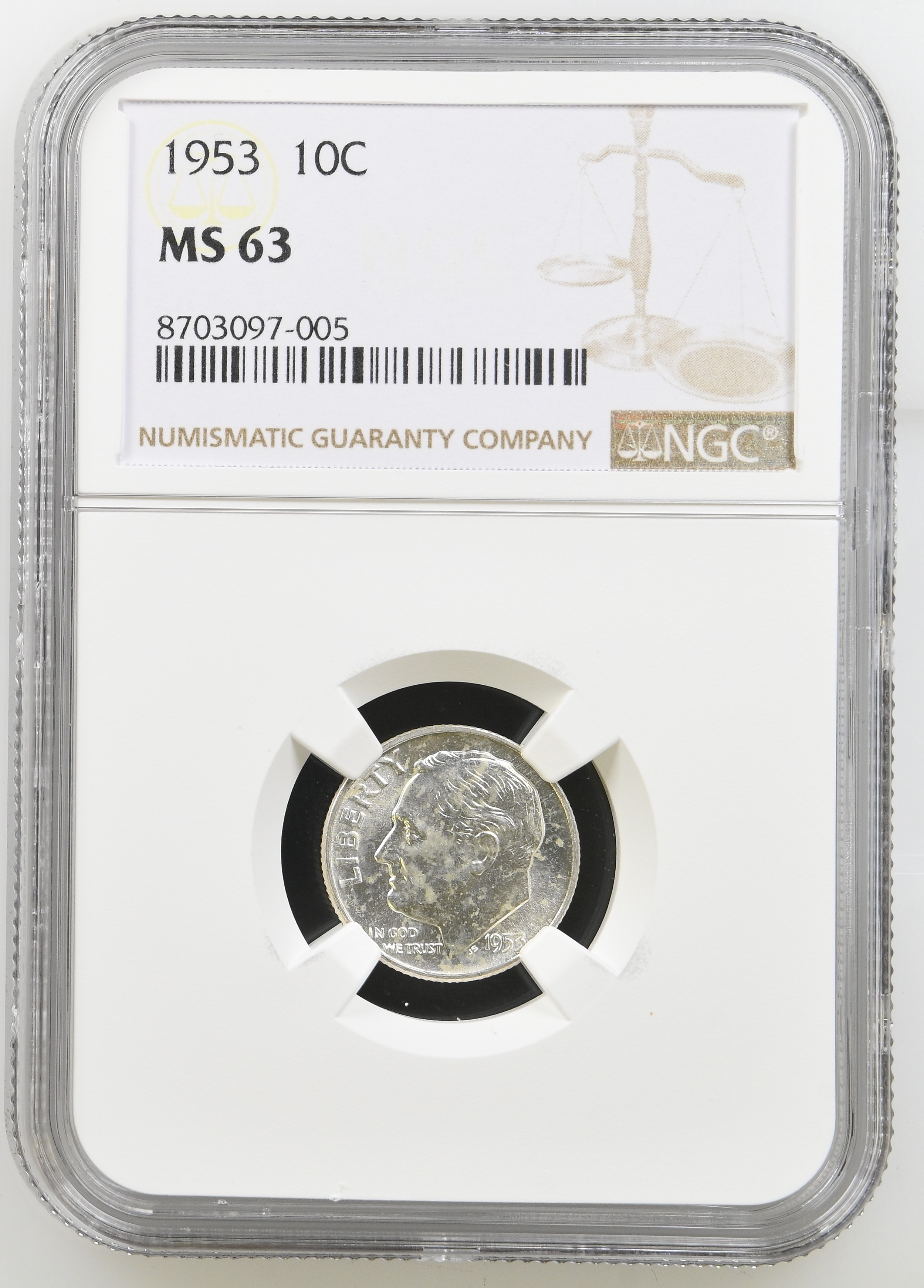 1963 Roosevelt Dime NGC MS63